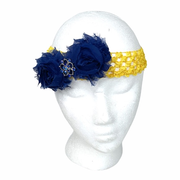 Headwrap Handmade Blue Yellow - Picture 1 of 4